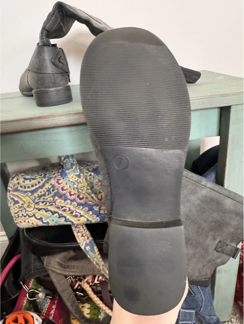 Y2K Mossimo Weathered Gray Knee-High Riding Boots with Gold Accents SZ 7